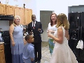 Amber in the kitchen with guests